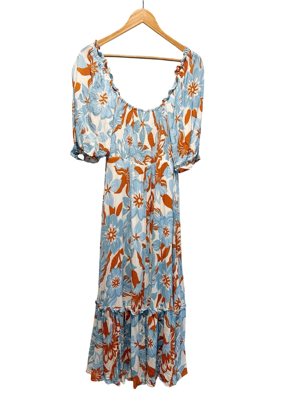 Vestique Hawaiian Escape Maxi Dress Blue Burnt Orange S - Picture 9 of 13